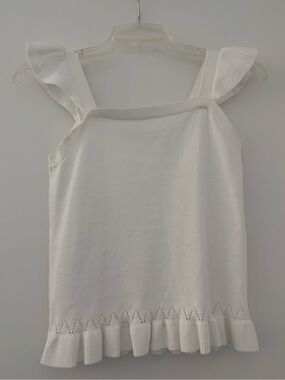 LOFT White Knit Tank Top with Ruffle Trim